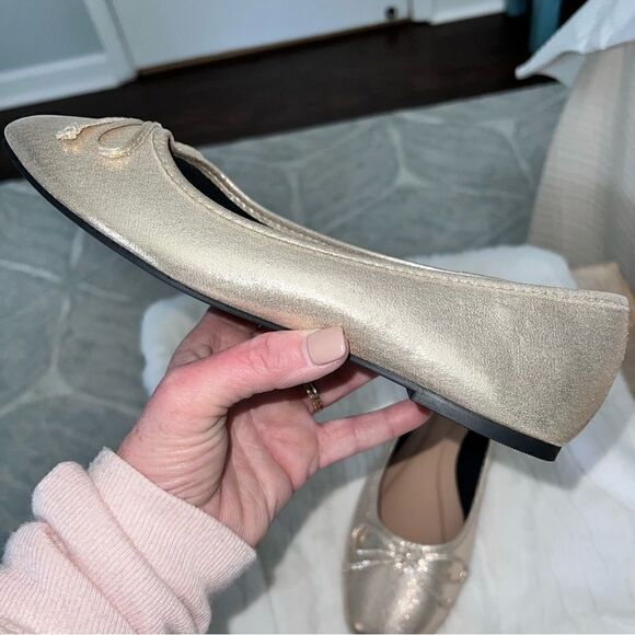 Gold square toe ballet flats with bow- brand new without box size 8 - Picture 7 of 11
